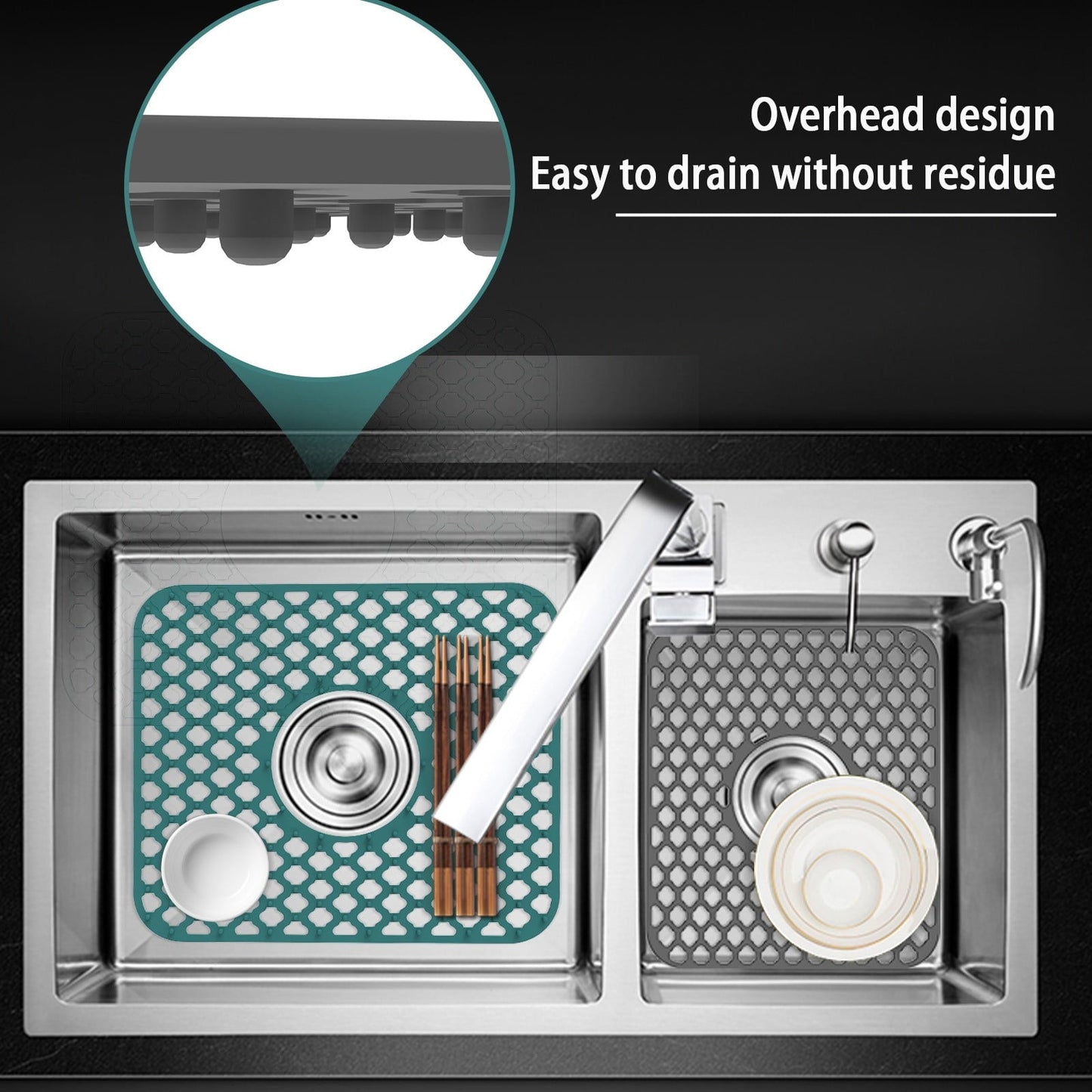 PALIFEUR Sink Protectors for Kitchen Sink, Silicone Kitchen Sink Mat, 13.6" x 15.6" Sink Mat Protects Sink from Stains, Damage, Scratches, Dishwasher Safe Sink Grids, Sink Mat, for Kitchen Black