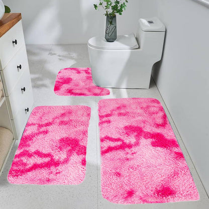 Tyidzon 5Pc Bath Mats for Bathroom, Quick-Dry Bathroom Rugs Sets Washable Non-Slip Bath Mat Ultra Soft Absorbent with U-Shaped Toilet for Bathroom, Tub, Shower, Gray 01-Pink