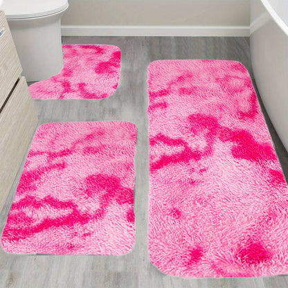 Tyidzon 5Pc Bath Mats for Bathroom, Quick-Dry Bathroom Rugs Sets Washable Non-Slip Bath Mat Ultra Soft Absorbent with U-Shaped Toilet for Bathroom, Tub, Shower, Gray 01-Pink