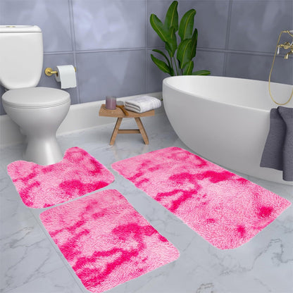 Tyidzon 5Pc Bath Mats for Bathroom, Quick-Dry Bathroom Rugs Sets Washable Non-Slip Bath Mat Ultra Soft Absorbent with U-Shaped Toilet for Bathroom, Tub, Shower, Gray 01-Pink