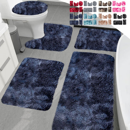 Tyidzon 5Pc Bath Mats for Bathroom, Quick-Dry Bathroom Rugs Sets Washable Non-Slip Bath Mat Ultra Soft Absorbent with U-Shaped Toilet for Bathroom, Tub, Shower, Gray 03-Dark Blue