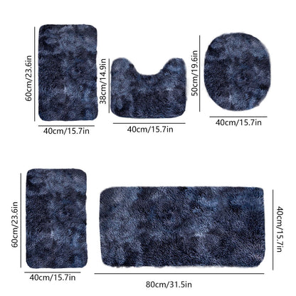 Tyidzon 5Pc Bath Mats for Bathroom, Quick-Dry Bathroom Rugs Sets Washable Non-Slip Bath Mat Ultra Soft Absorbent with U-Shaped Toilet for Bathroom, Tub, Shower, Gray 03-Dark Blue