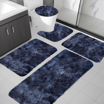 Tyidzon 5Pc Bath Mats for Bathroom, Quick-Dry Bathroom Rugs Sets Washable Non-Slip Bath Mat Ultra Soft Absorbent with U-Shaped Toilet for Bathroom, Tub, Shower, Gray 03-Dark Blue