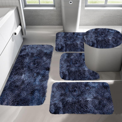 Tyidzon 5Pc Bath Mats for Bathroom, Quick-Dry Bathroom Rugs Sets Washable Non-Slip Bath Mat Ultra Soft Absorbent with U-Shaped Toilet for Bathroom, Tub, Shower, Gray 03-Dark Blue