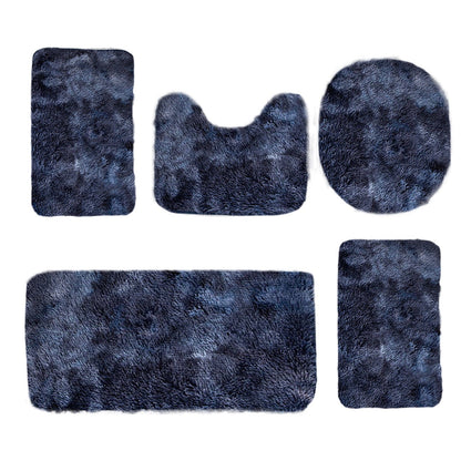 Tyidzon 5Pc Bath Mats for Bathroom, Quick-Dry Bathroom Rugs Sets Washable Non-Slip Bath Mat Ultra Soft Absorbent with U-Shaped Toilet for Bathroom, Tub, Shower, Gray 03-Dark Blue