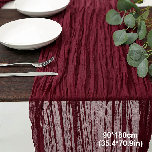 PALIFEUR Cheesecloth Table Runner, 35 x 71 Inch Cheese Cloth Table Runner for Wedding Bridal Shower Party, Home Decorations Table Runners Cheesecloth Red
