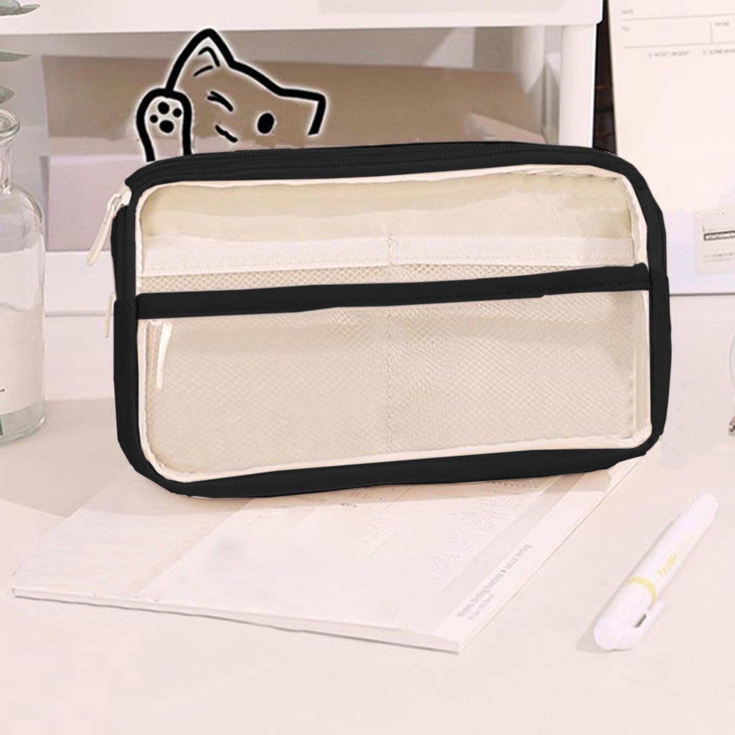 PALIFEUR Pencil Case Large Capacity Pencil Pouch, Multi-layer Aesthetic Pen Bag, Sturdy Multifunctional Pencil Bag, Pencil Box, Sky Blue Z-4-Black