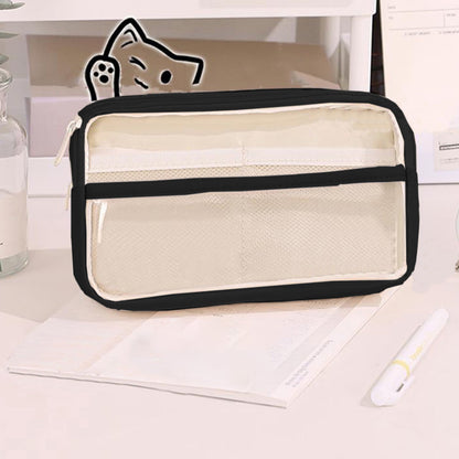 PALIFEUR Pencil Case Large Capacity Pencil Pouch, Multi-layer Aesthetic Pen Bag, Sturdy Multifunctional Pencil Bag, Pencil Box, Sky Blue Z-4-Black