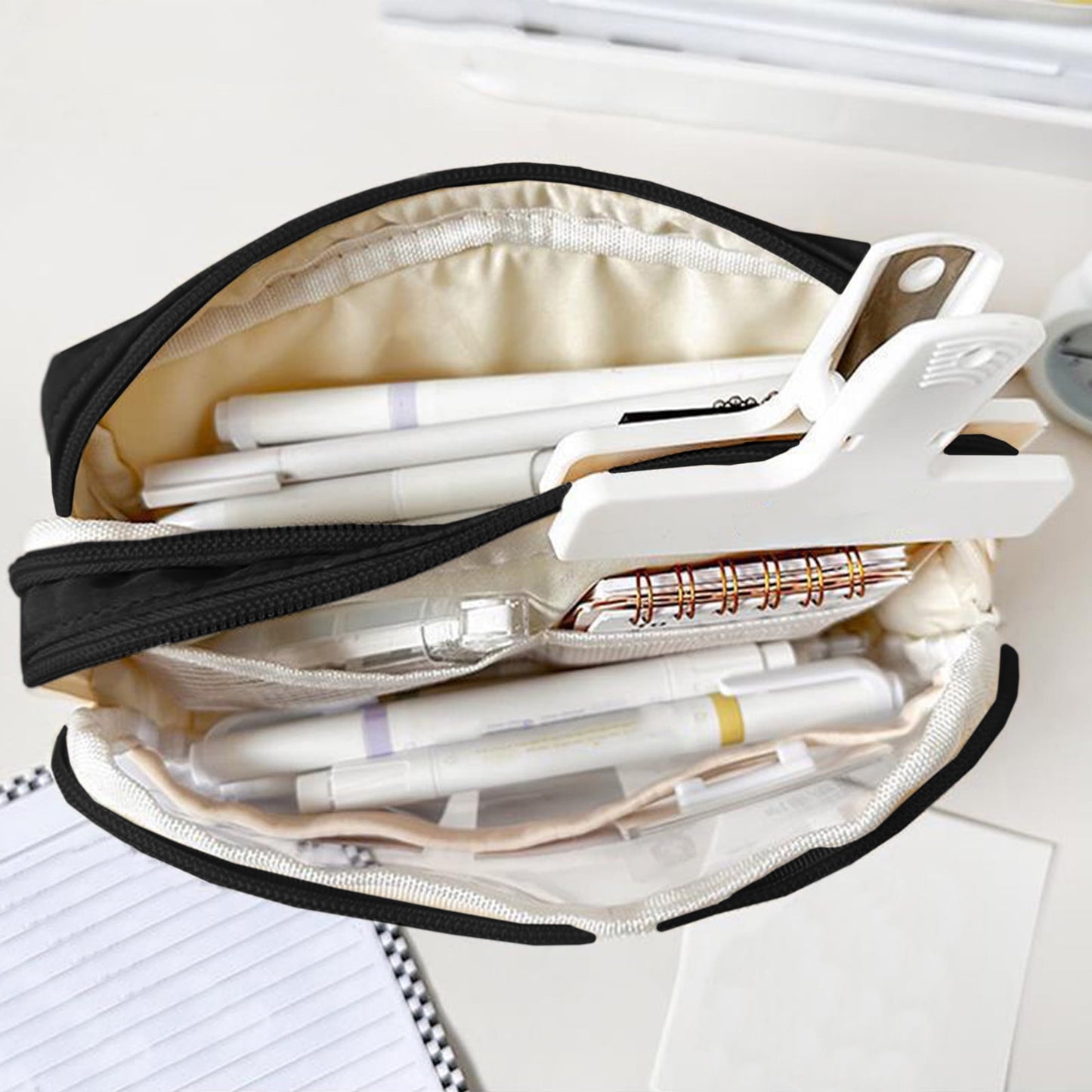PALIFEUR Pencil Case Large Capacity Pencil Pouch, Multi-layer Aesthetic Pen Bag, Sturdy Multifunctional Pencil Bag, Pencil Box, Sky Blue Z-4-Black