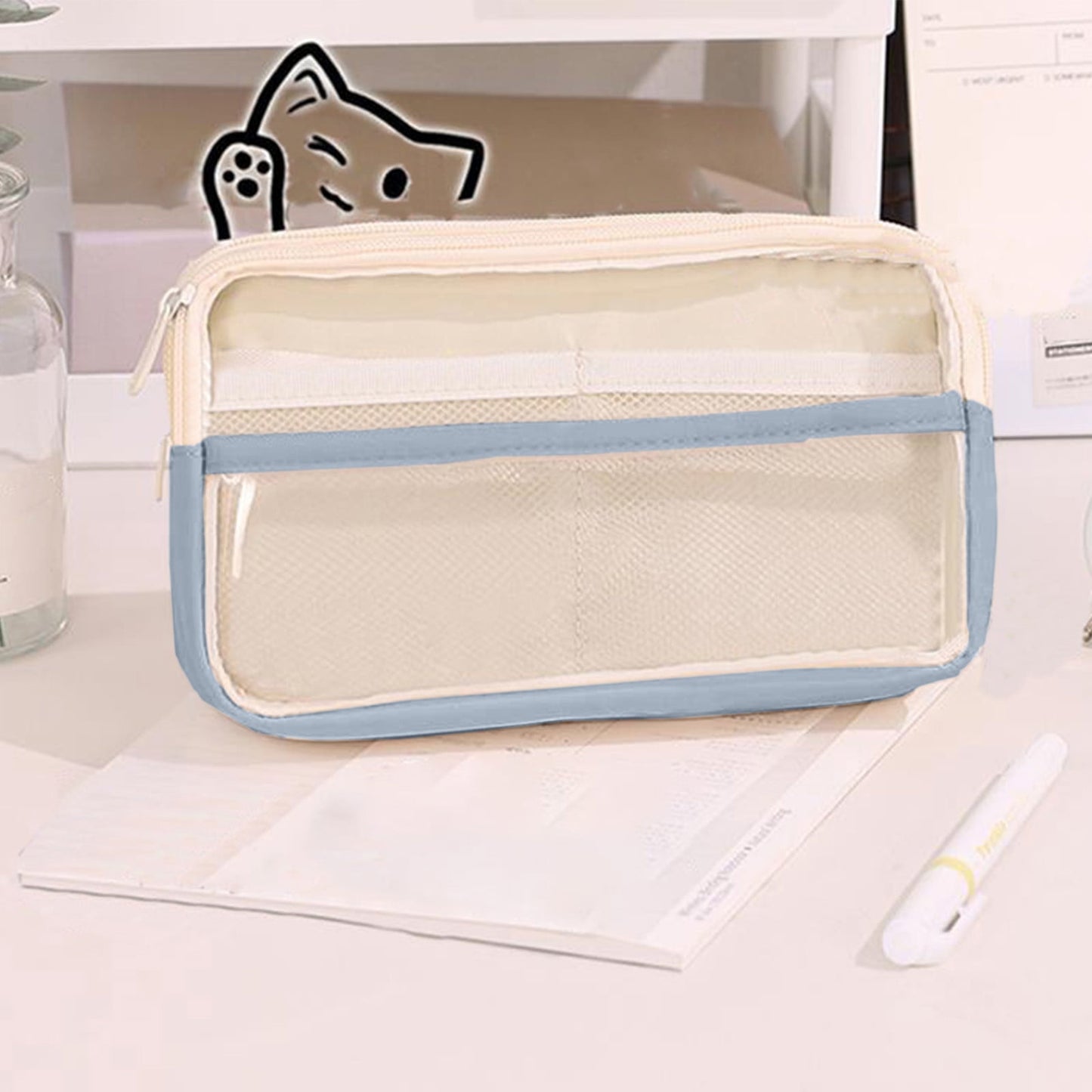 PALIFEUR Pencil Case Large Capacity Pencil Pouch, Multi-layer Aesthetic Pen Bag, Sturdy Multifunctional Pencil Bag, Pencil Box, Sky Blue Z-4-Blue