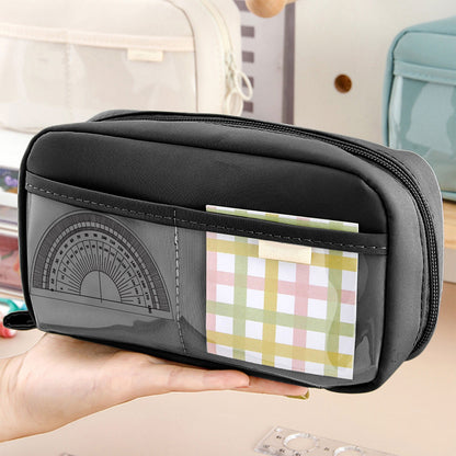 PALIFEUR Pencil Case Large Capacity Pencil Pouch, Multi-layer Aesthetic Pen Bag, Sturdy Multifunctional Pencil Bag, Pencil Box, Sky Blue Z-5-Black