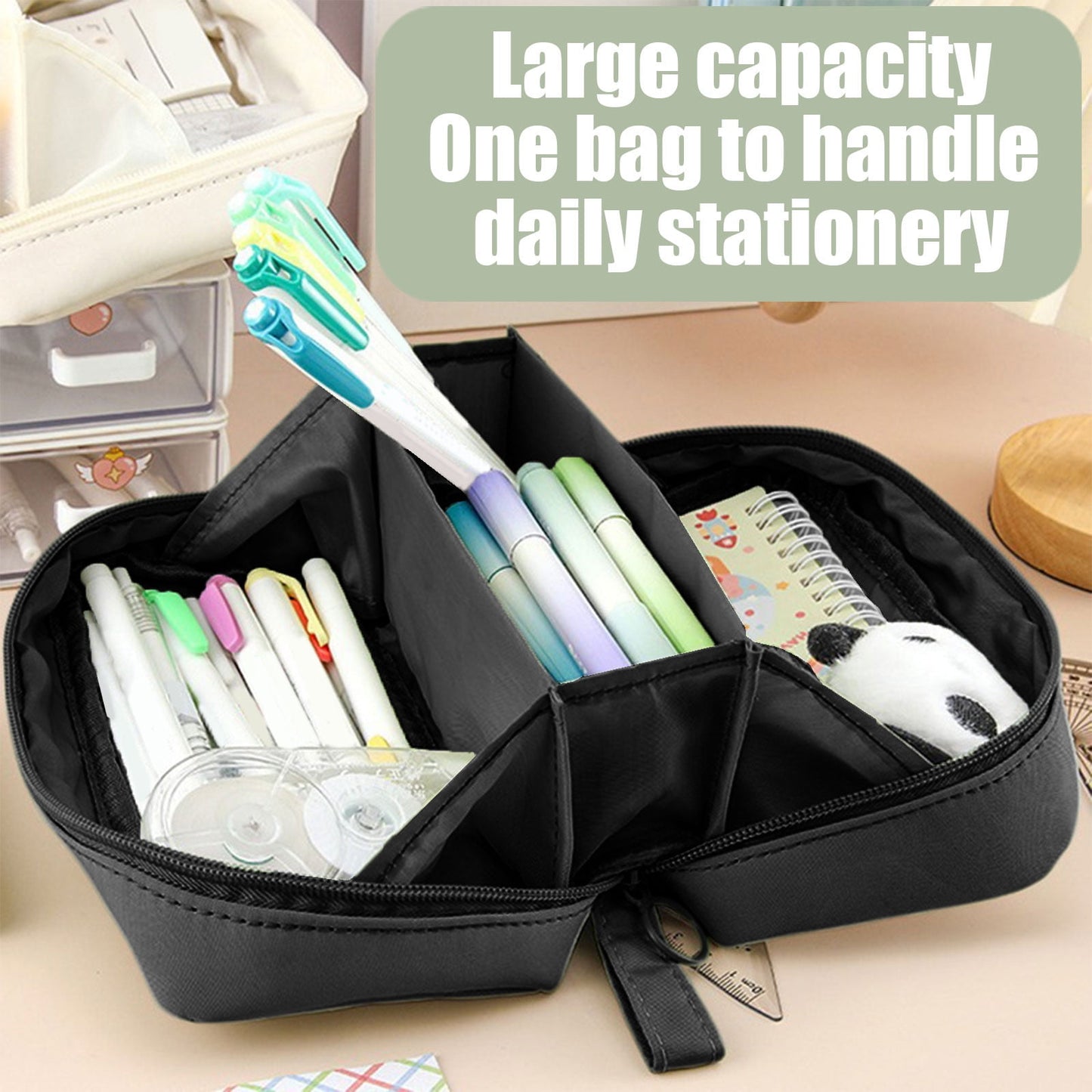 PALIFEUR Pencil Case Large Capacity Pencil Pouch, Multi-layer Aesthetic Pen Bag, Sturdy Multifunctional Pencil Bag, Pencil Box, Sky Blue Z-5-Black