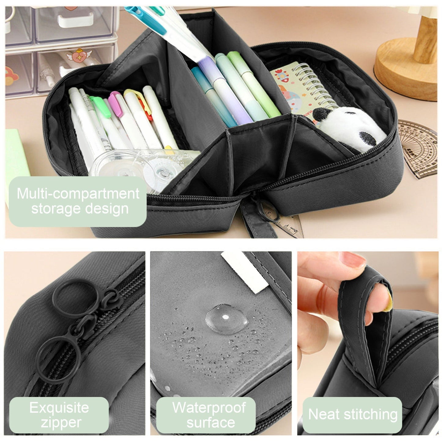 PALIFEUR Pencil Case Large Capacity Pencil Pouch, Multi-layer Aesthetic Pen Bag, Sturdy Multifunctional Pencil Bag, Pencil Box, Sky Blue Z-5-Black