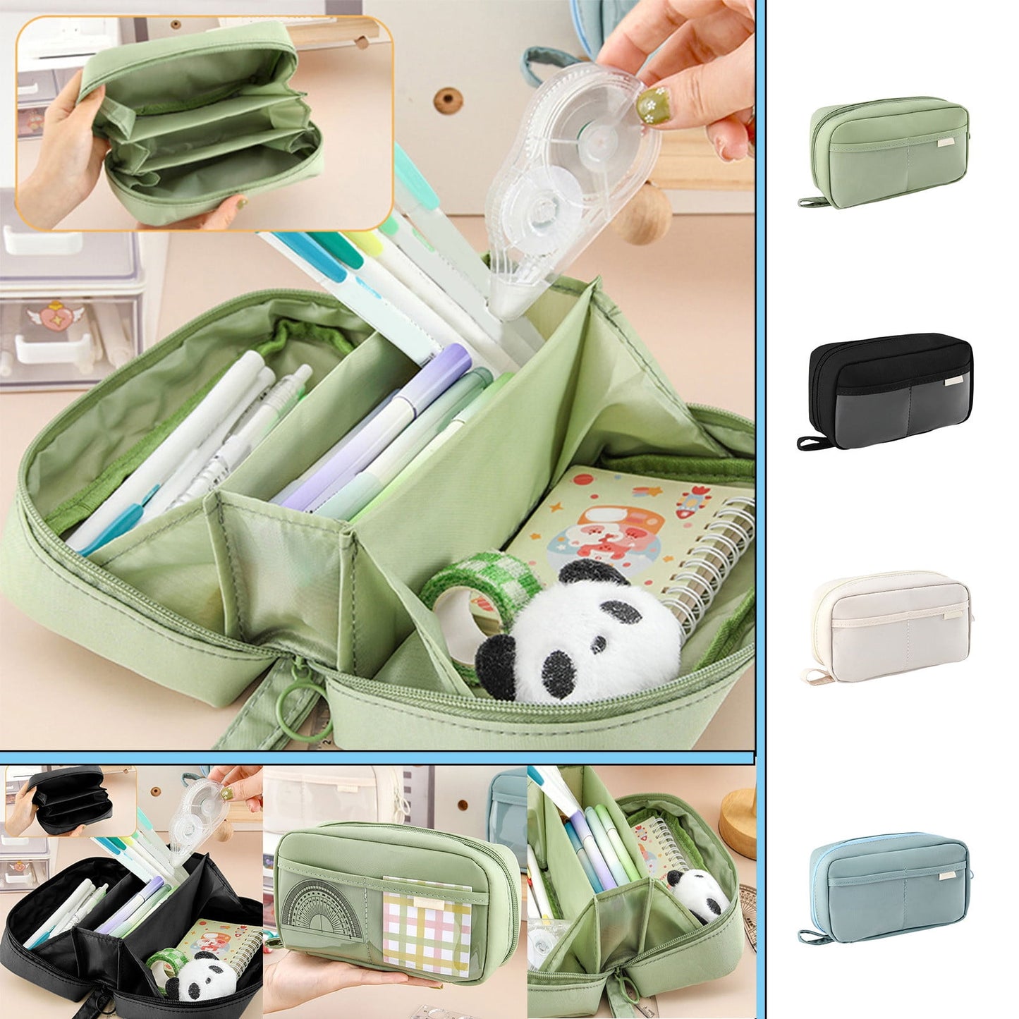 PALIFEUR Pencil Case Large Capacity Pencil Pouch, Multi-layer Aesthetic Pen Bag, Sturdy Multifunctional Pencil Bag, Pencil Box, Sky Blue Z-5-Black