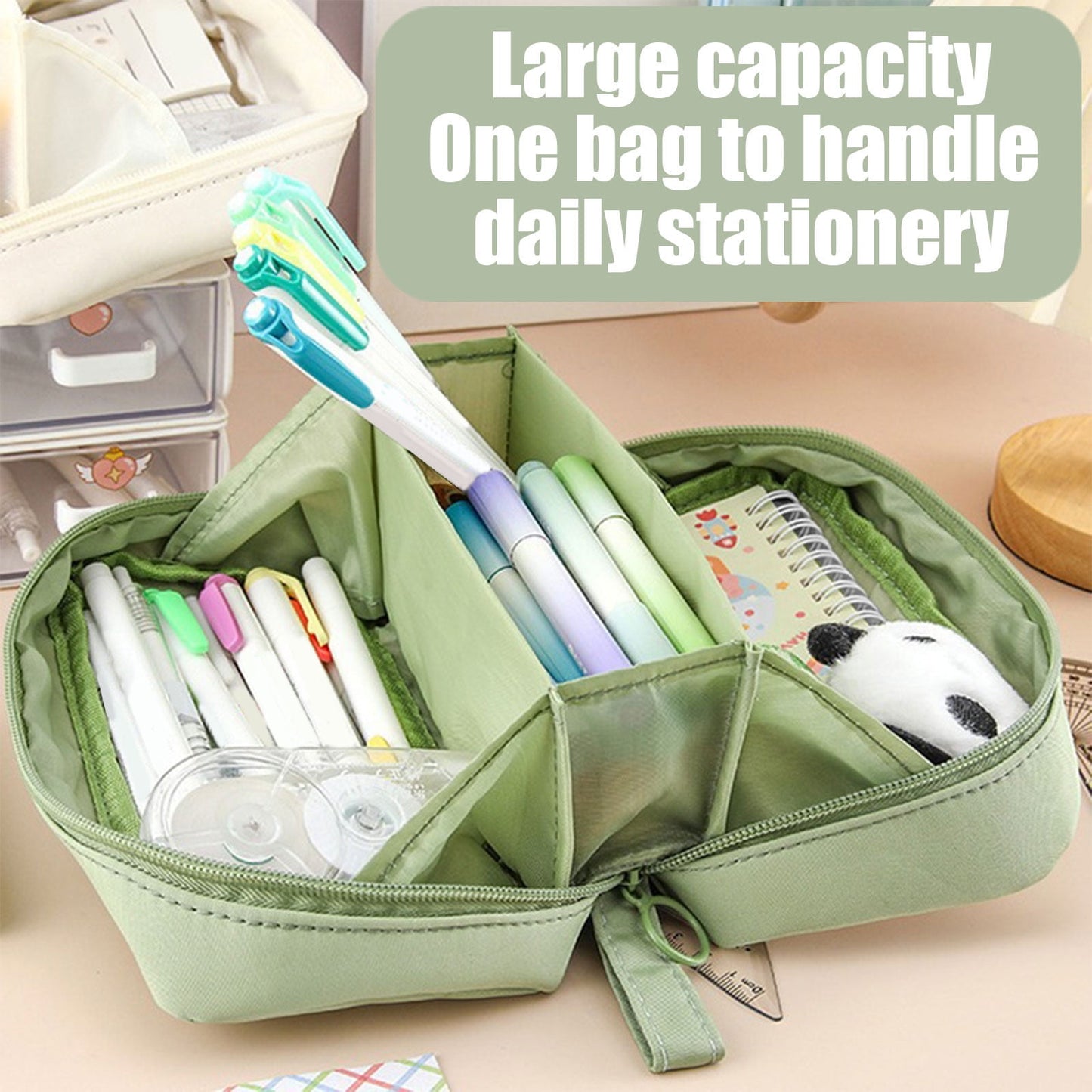 PALIFEUR Pencil Case Large Capacity Pencil Pouch, Multi-layer Aesthetic Pen Bag, Sturdy Multifunctional Pencil Bag, Pencil Box, Sky Blue Z-5-Green
