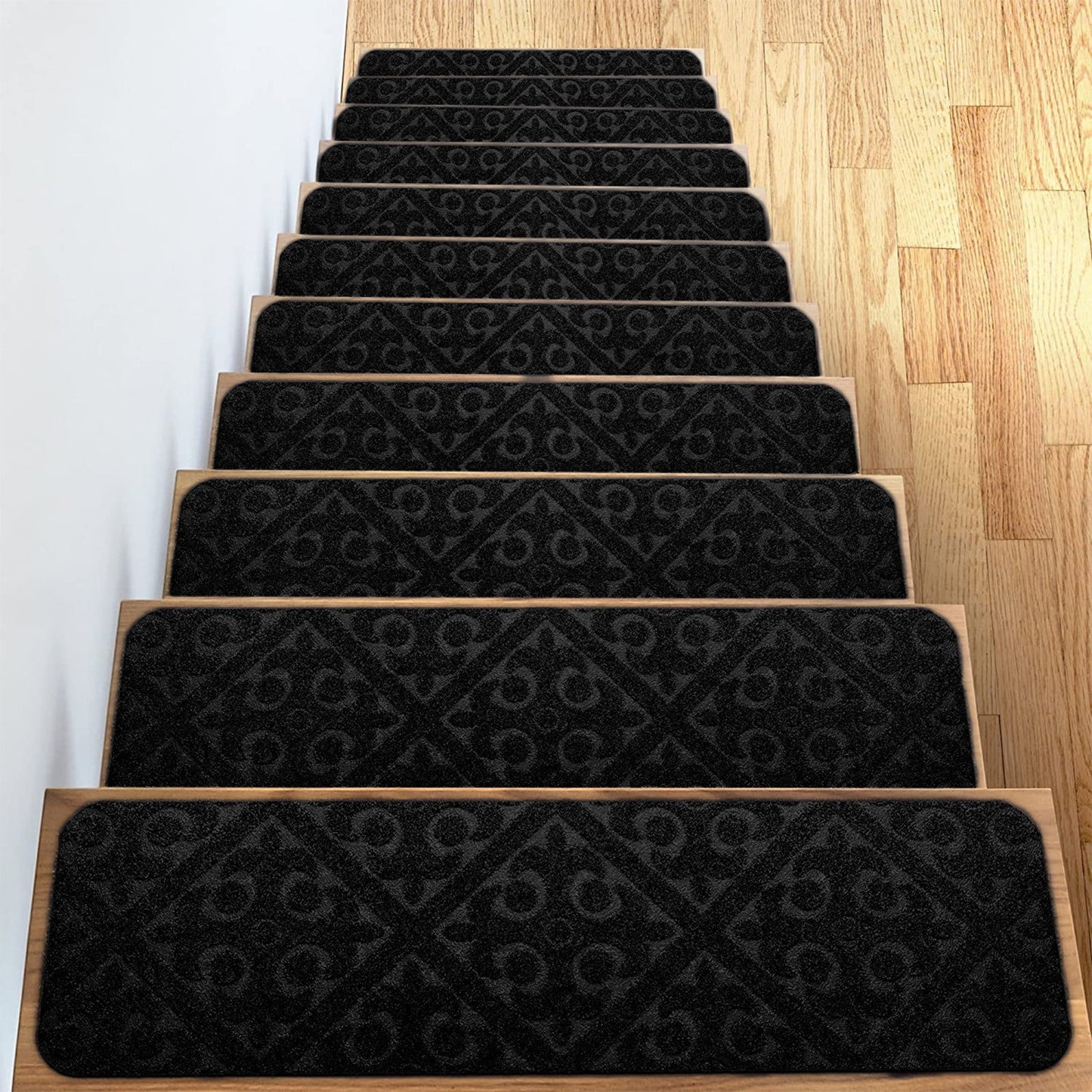 PALIFEUR Stair Treads for Wooden Steps, Soft Stair Treads, 8 x 30 Inch Reusable Carpet Stair Treads, Washable Stair Runners for Wooden Steps Non Slip Stair Rugs #1_Black