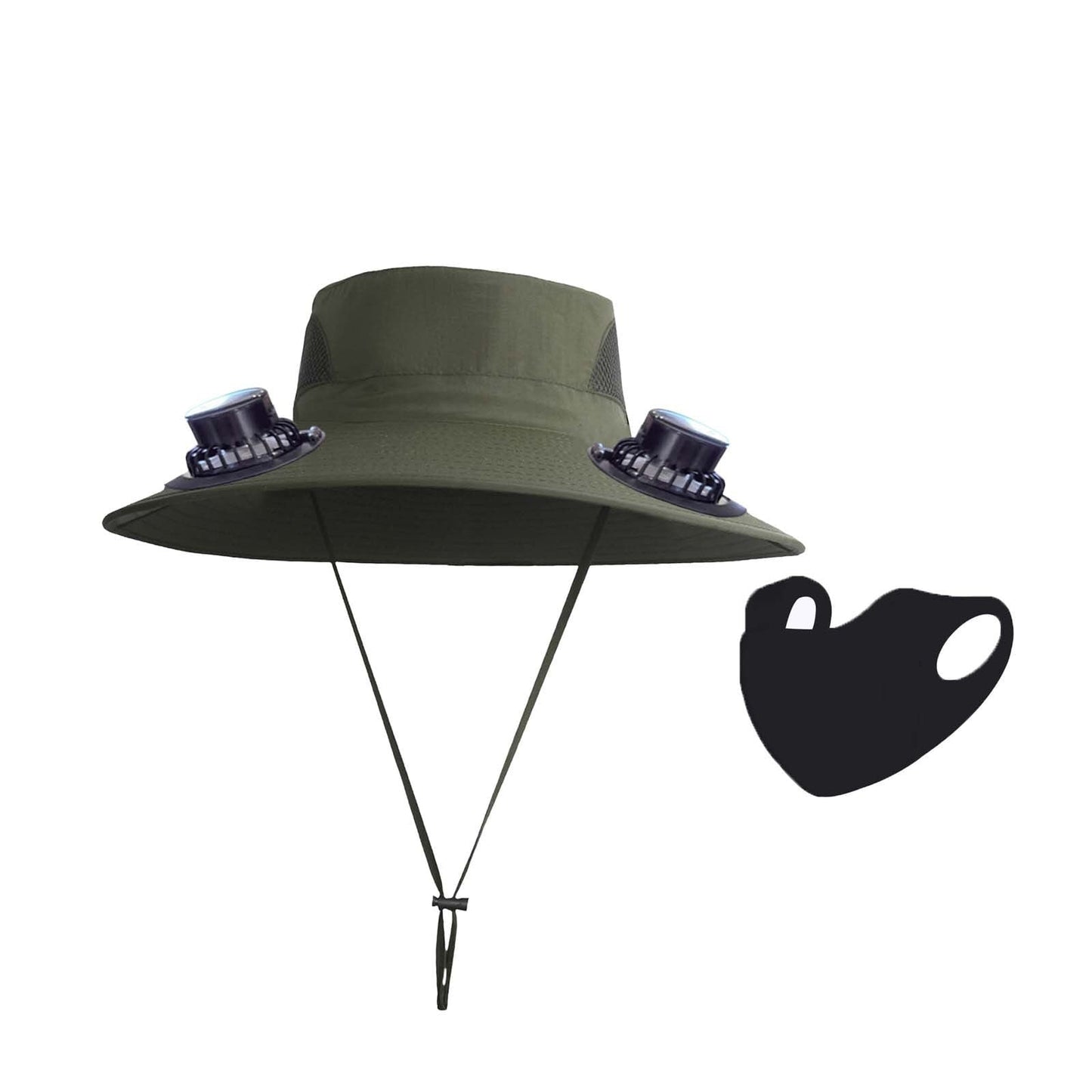 PALIFEUR Wide Brim Solar Fan Hat with 2 Solar Fan, Fan Built in Hat with Fans Solar Power, Solar Powered Fan Hat for Outdoor Fishing Travel, 3 Speed Adjustable Fan Hat Green