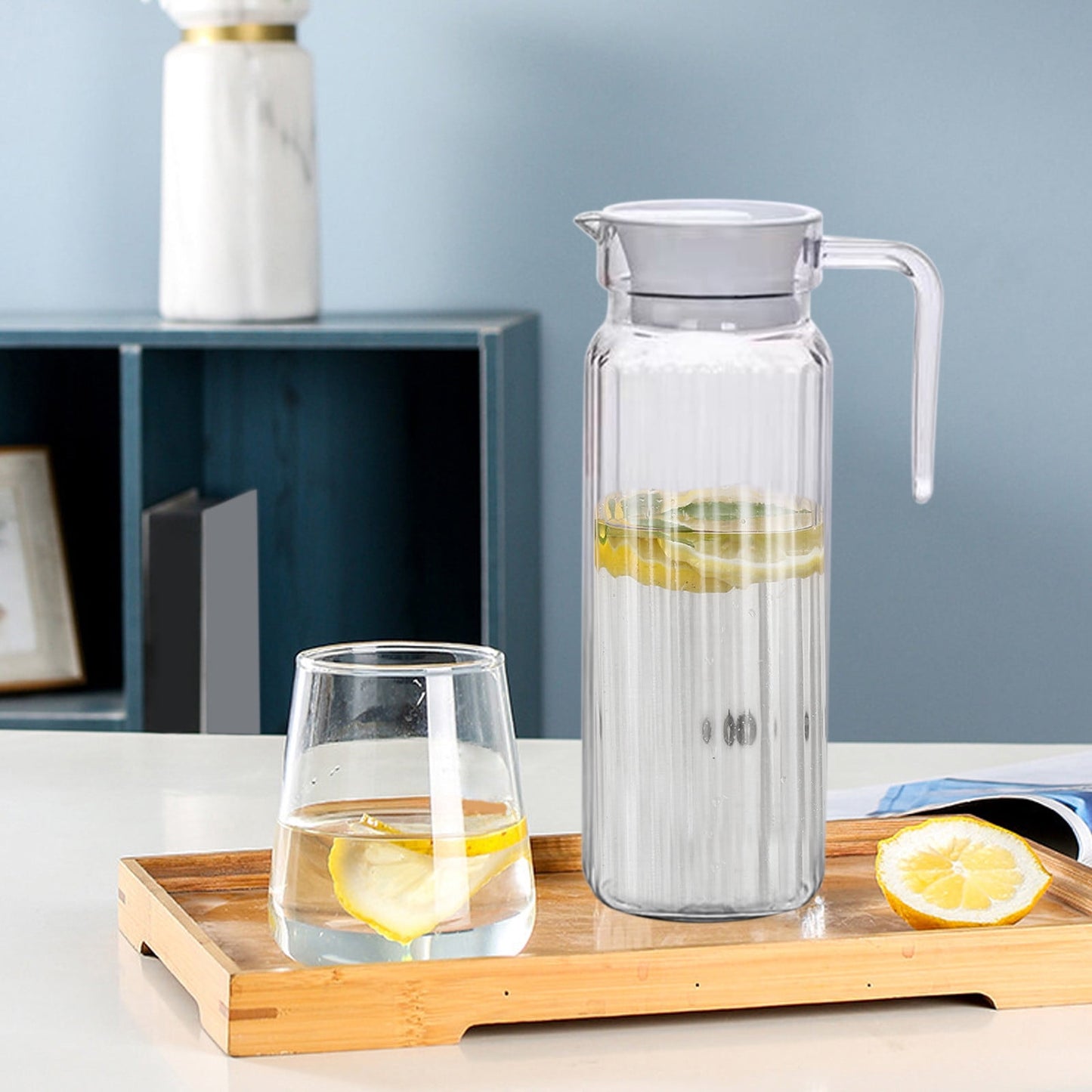 PALIFEUR Water Pitcher with Lid, 2 L Plastic Pitcher for Tea & Juice Water, Hot/Cold Water Jug, Tea Pitcher, Juice Pitcher, 13.5 x 7.2 x 4.7 Inch Z-3-Clear