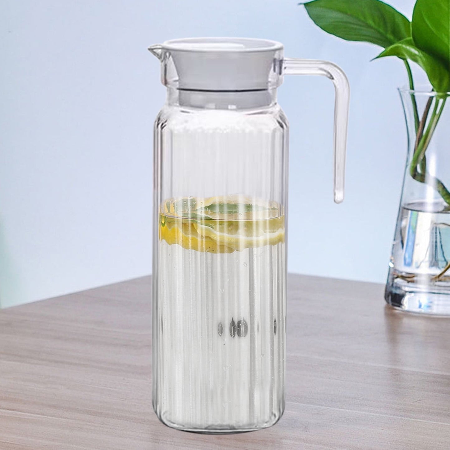 PALIFEUR Water Pitcher with Lid, 2 L Plastic Pitcher for Tea & Juice Water, Hot/Cold Water Jug, Tea Pitcher, Juice Pitcher, 13.5 x 7.2 x 4.7 Inch Z-3-Clear
