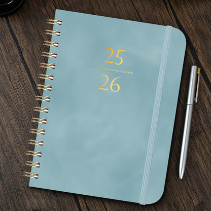 Xuniizn Academic Planner 2025-2026, Daily, Weekly & Monthly Planner, Journaling Notebooks for Work, Spiral Notebook, Twin-Wire Binding Day and Weekly Agenda for Work, Daily Planner Blue
