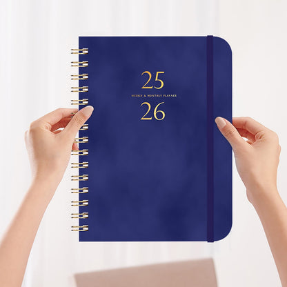Xuniizn Academic Planner 2025-2026, Daily, Weekly & Monthly Planner, Journaling Notebooks for Work, Spiral Notebook, Twin-Wire Binding Day and Weekly Agenda for Work, Daily Planner Dark Blue