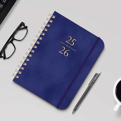 Xuniizn Academic Planner 2025-2026, Daily, Weekly & Monthly Planner, Journaling Notebooks for Work, Spiral Notebook, Twin-Wire Binding Day and Weekly Agenda for Work, Daily Planner Dark Blue