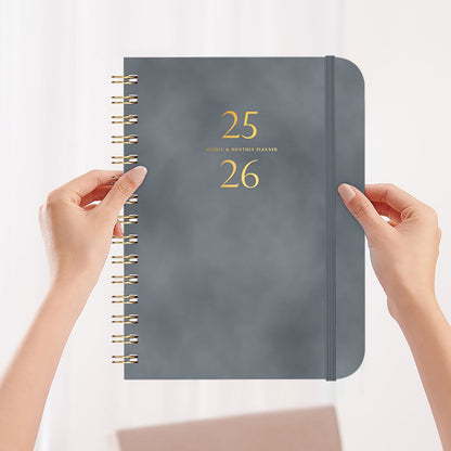 Xuniizn Academic Planner 2025-2026, Daily, Weekly & Monthly Planner, Journaling Notebooks for Work, Spiral Notebook, Twin-Wire Binding Day and Weekly Agenda for Work, Daily Planner Gray