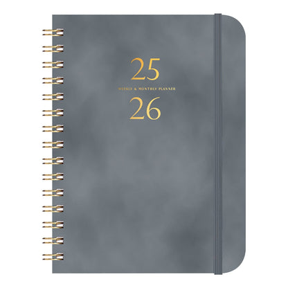 Xuniizn Academic Planner 2025-2026, Daily, Weekly & Monthly Planner, Journaling Notebooks for Work, Spiral Notebook, Twin-Wire Binding Day and Weekly Agenda for Work, Daily Planner Gray