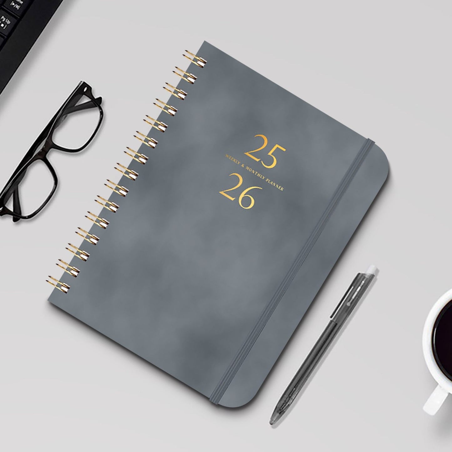 Xuniizn Academic Planner 2025-2026, Daily, Weekly & Monthly Planner, Journaling Notebooks for Work, Spiral Notebook, Twin-Wire Binding Day and Weekly Agenda for Work, Daily Planner Gray