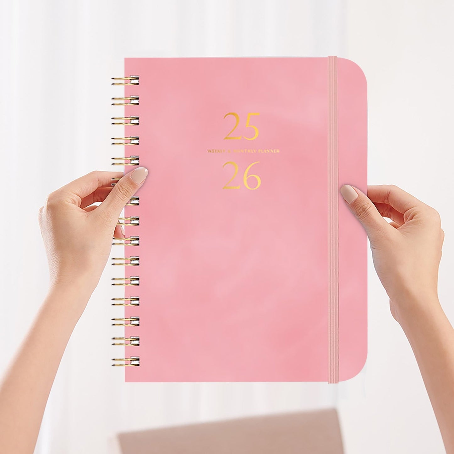 Xuniizn Academic Planner 2025-2026, Daily, Weekly & Monthly Planner, Journaling Notebooks for Work, Spiral Notebook, Twin-Wire Binding Day and Weekly Agenda for Work, Daily Planner Pink