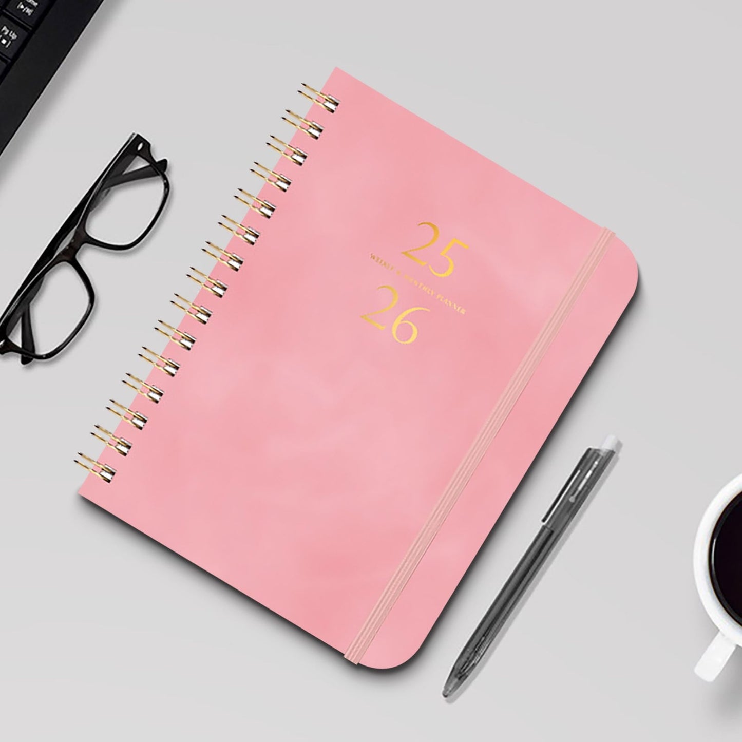 Xuniizn Academic Planner 2025-2026, Daily, Weekly & Monthly Planner, Journaling Notebooks for Work, Spiral Notebook, Twin-Wire Binding Day and Weekly Agenda for Work, Daily Planner Pink