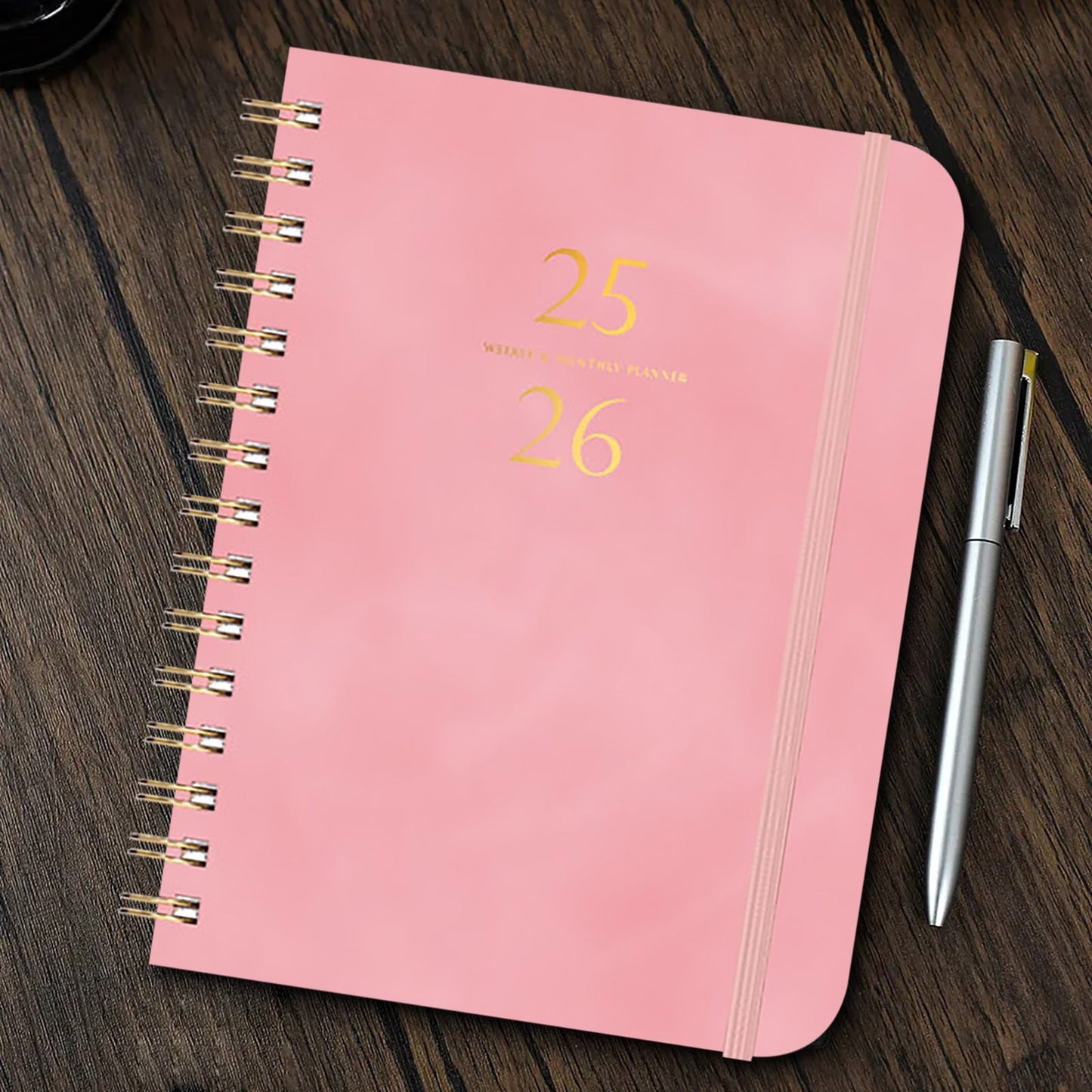 Xuniizn Academic Planner 2025-2026, Daily, Weekly & Monthly Planner, Journaling Notebooks for Work, Spiral Notebook, Twin-Wire Binding Day and Weekly Agenda for Work, Daily Planner Pink