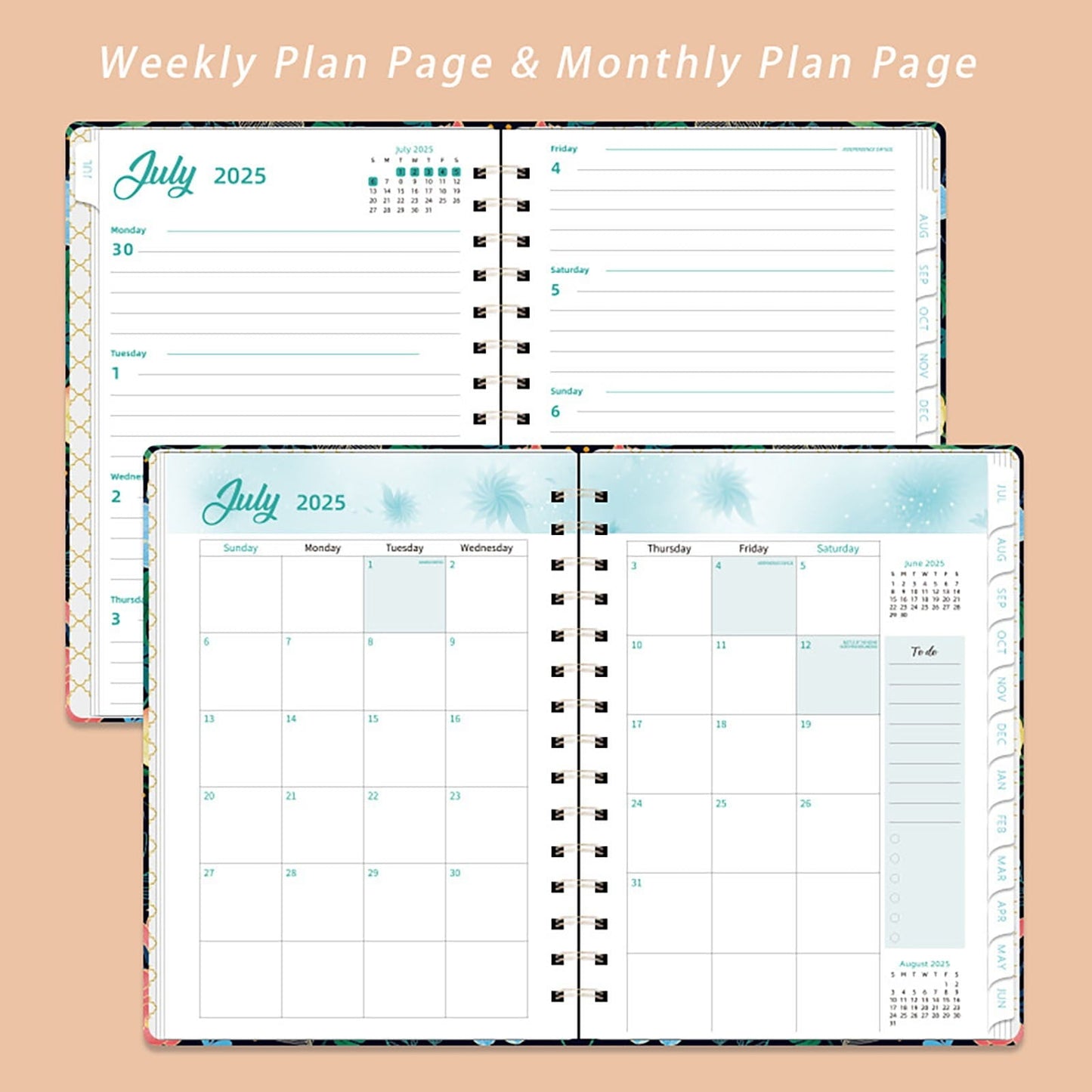 Xuniizn Academic Planner 2025-2026, Daily, Weekly & Monthly Planner, Journaling Notebooks for Work, Spiral Notebook, Twin-Wire Binding Day and Weekly Agenda for Work, Daily Planner Pink