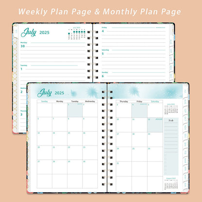 Xuniizn Academic Planner 2025-2026, Daily, Weekly & Monthly Planner, Journaling Notebooks for Work, Spiral Notebook, Twin-Wire Binding Day and Weekly Agenda for Work, Daily Planner Pink