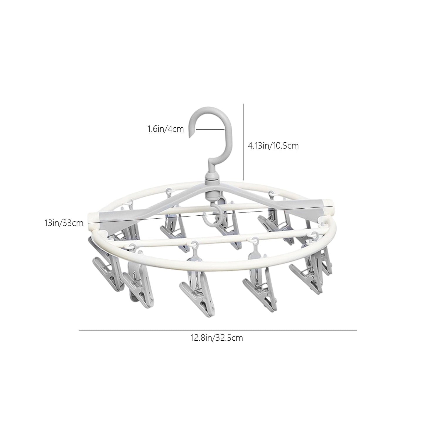 Tyidzon Drying Rack Clothing Hanging Clothes Drying Rack with 20 Clips, Heavy Duty Round Clothes Hangers Clothes Rack for Drying Towel, Sock, Hat, Scarf Gray