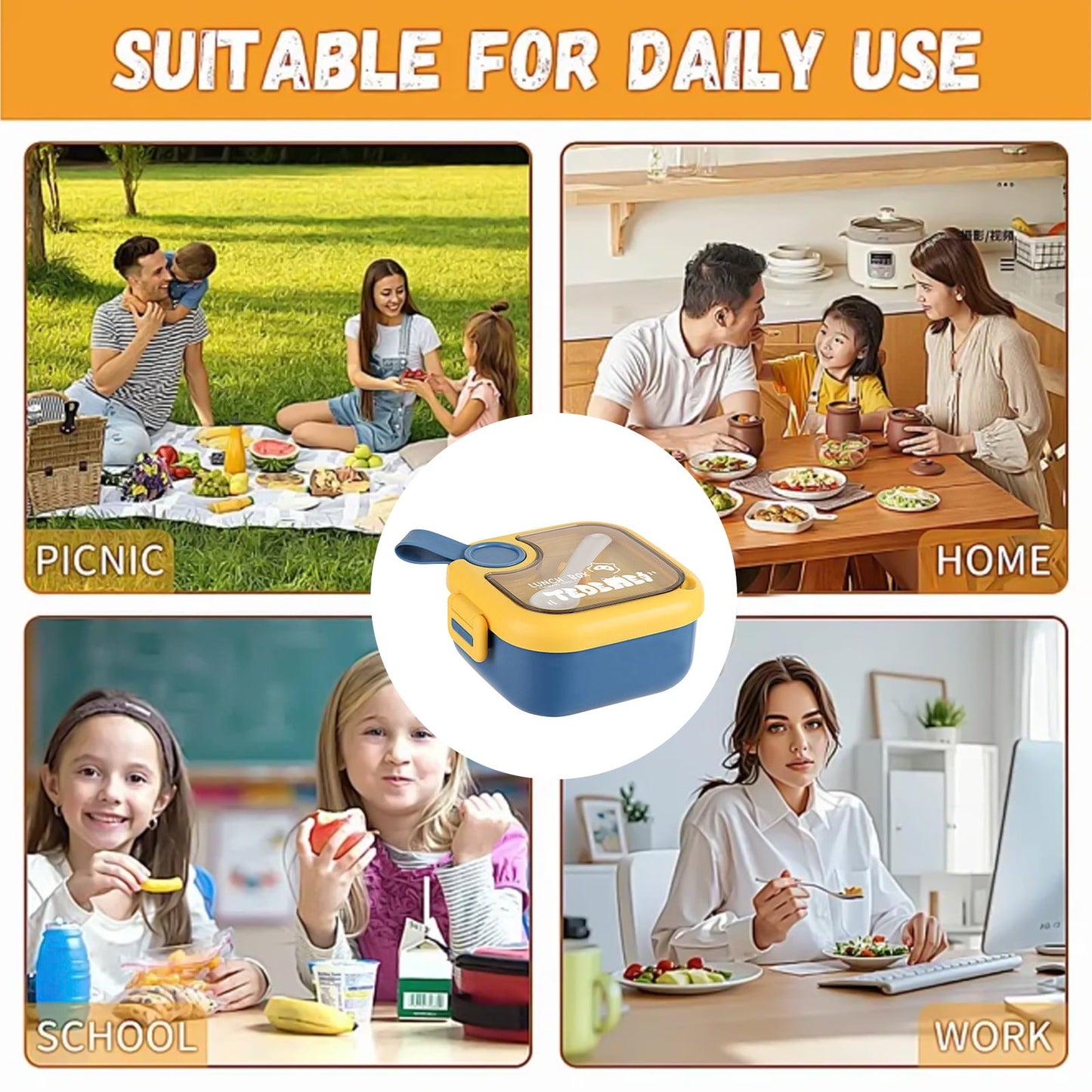Xuniizn Bento Box Adult Lunch Box, Containers for Adults Men Women, Lunchable Food Container with Utensils, Sauce Jar, Muffin Liners, Microwave & Dishwasher Safe Blue#2