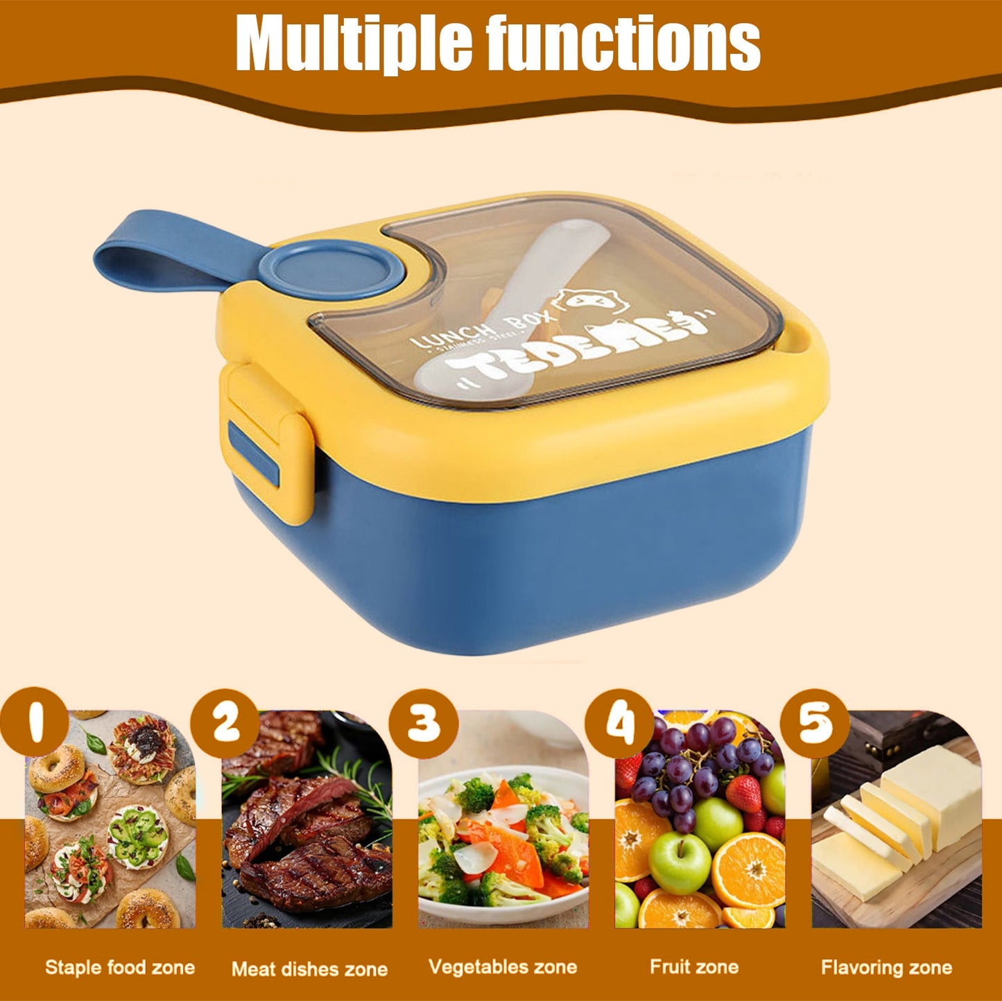 Xuniizn Bento Box Adult Lunch Box, Containers for Adults Men Women, Lunchable Food Container with Utensils, Sauce Jar, Muffin Liners, Microwave & Dishwasher Safe Blue#2