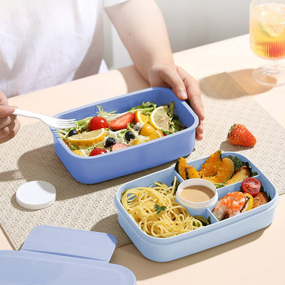 Xuniizn Bento Box Adult Lunch Box, Containers for Adults Men Women, Lunchable Food Container with Utensils, Sauce Jar, Muffin Liners, Microwave & Dishwasher Safe Blue#5