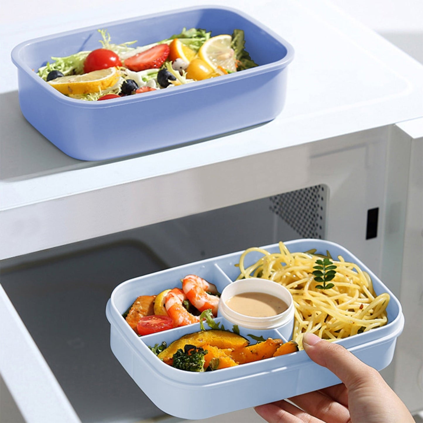 Xuniizn Bento Box Adult Lunch Box, Containers for Adults Men Women, Lunchable Food Container with Utensils, Sauce Jar, Muffin Liners, Microwave & Dishwasher Safe Blue#5