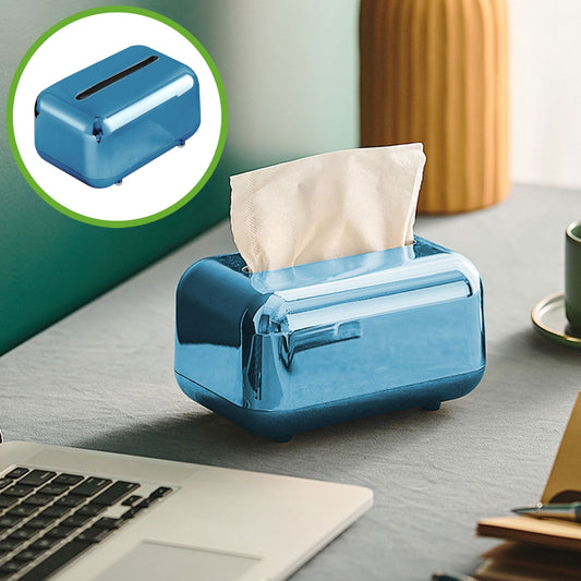 Xuniizn Tissue Box Cover Square 6x4x5" - Acrylic Tissue Box Holder, Elegant Tissue Holder & Napkin Dispenser for Home - Modern Kleenex Box Covers for Office, Restaurant, Gold Blue(6.3x3.94x4.72")