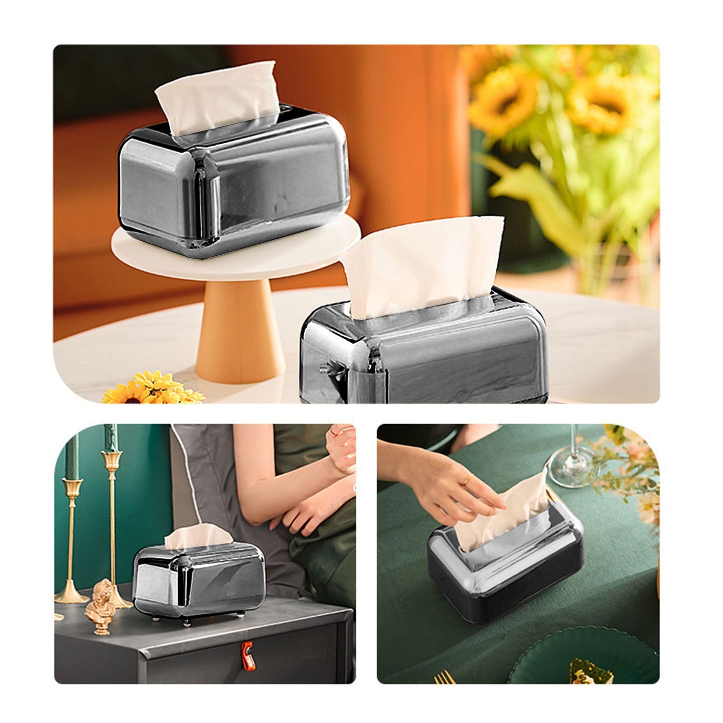 Xuniizn Tissue Box Cover Square 6x4x5" - Acrylic Tissue Box Holder, Elegant Tissue Holder & Napkin Dispenser for Home - Modern Kleenex Box Covers for Office, Restaurant, Gold Silver(6.3x3.94x4.72")