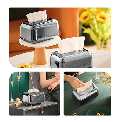 Xuniizn Tissue Box Cover Square 6x4x5" - Acrylic Tissue Box Holder, Elegant Tissue Holder & Napkin Dispenser for Home - Modern Kleenex Box Covers for Office, Restaurant, Gold Silver(6.3x3.94x4.72")