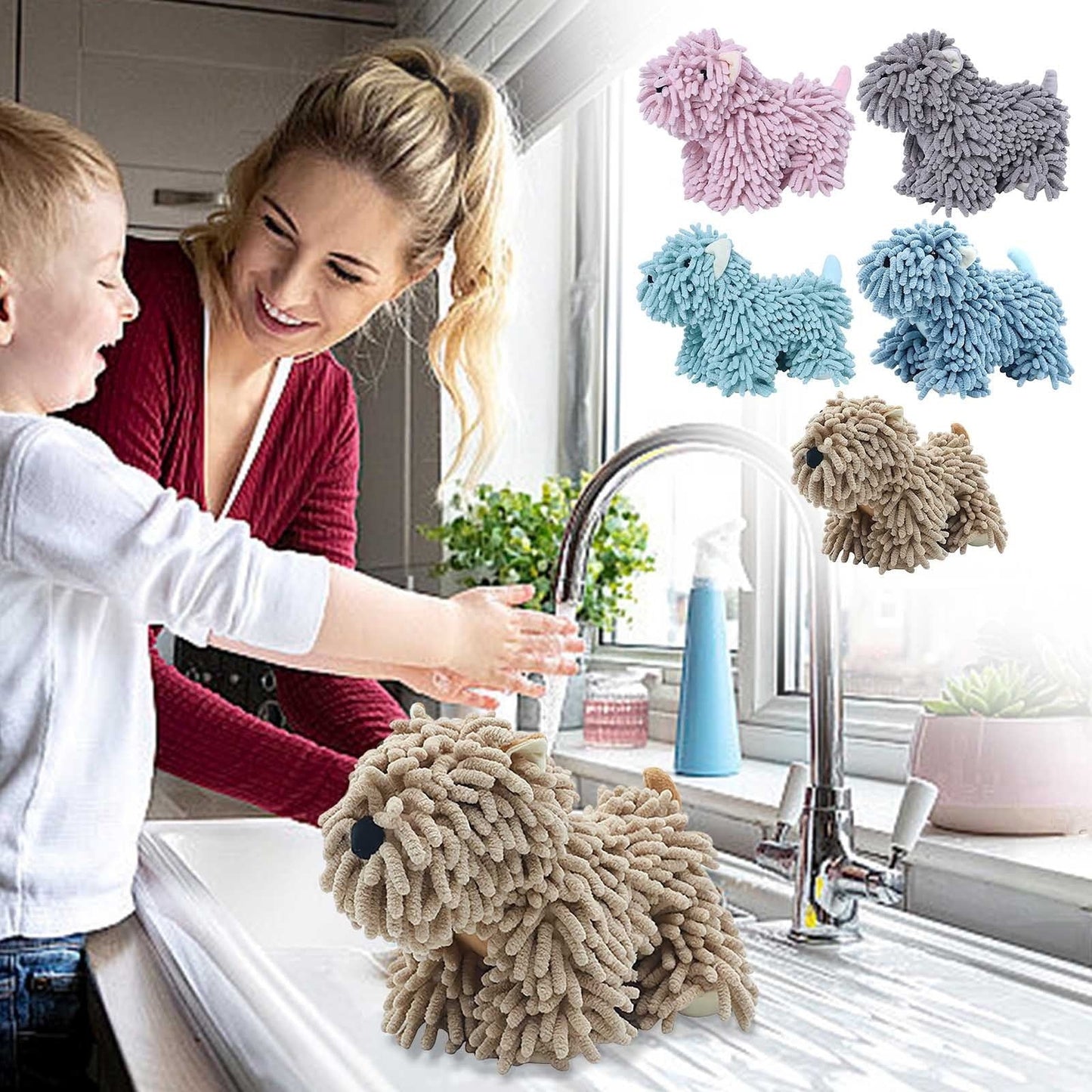 PALIFEUR Hangable Towels Cute Dog Hand Towels, Highly Absorbent Kitchen Towels Soft Thicker Hand Towels for Bathroom Funny Cartoon Gifts for Women Kitchen Bathroom Decor, Blue Gray