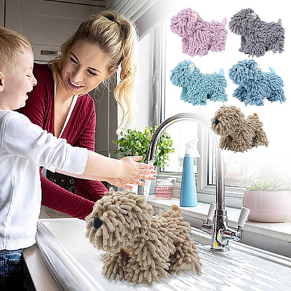 PALIFEUR Hangable Towels Cute Dog Hand Towels, Highly Absorbent Kitchen Towels Soft Thicker Hand Towels for Bathroom Funny Cartoon Gifts for Women Kitchen Bathroom Decor, Blue Gray