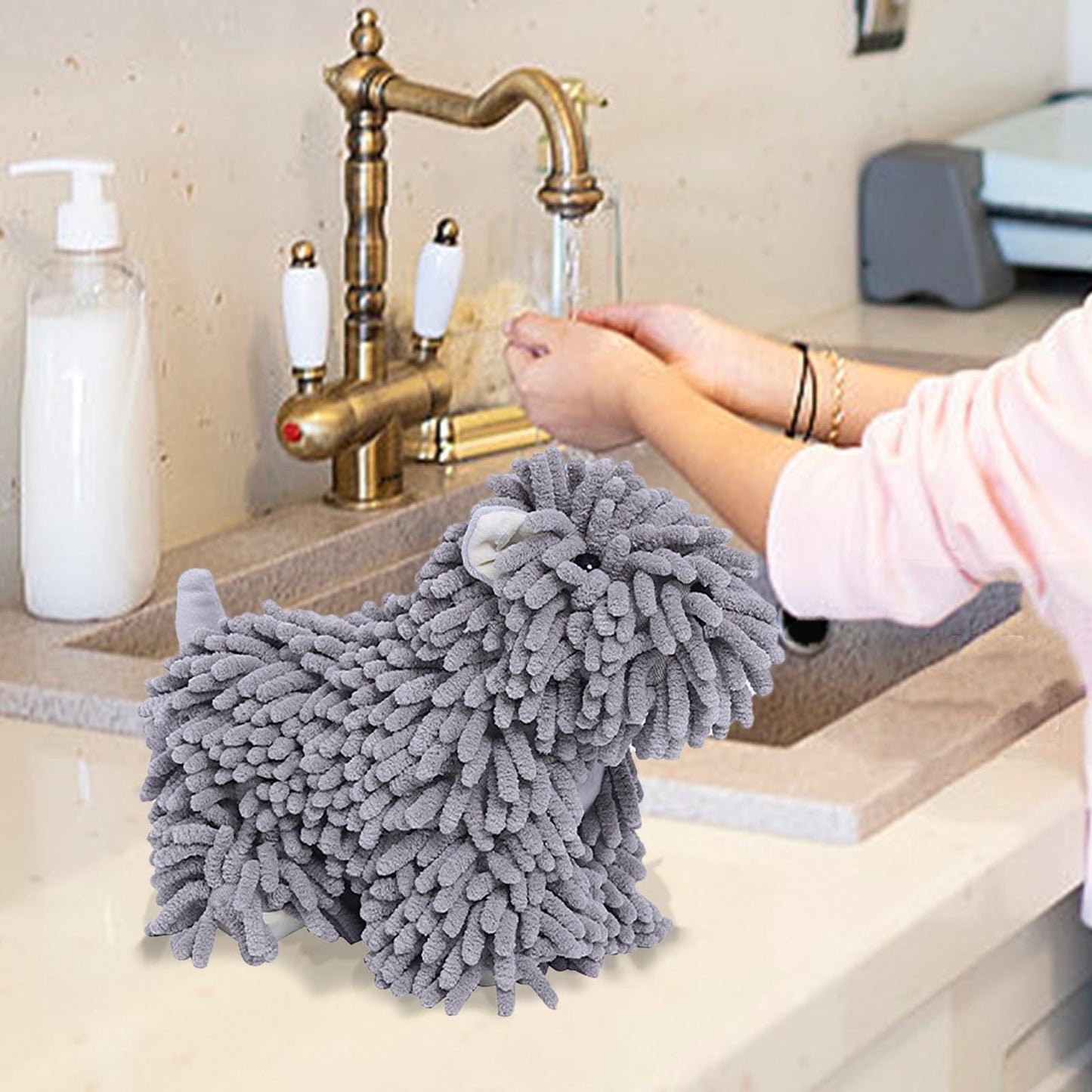PALIFEUR Hangable Towels Cute Dog Hand Towels, Highly Absorbent Kitchen Towels Soft Thicker Hand Towels for Bathroom Funny Cartoon Gifts for Women Kitchen Bathroom Decor, Blue Gray