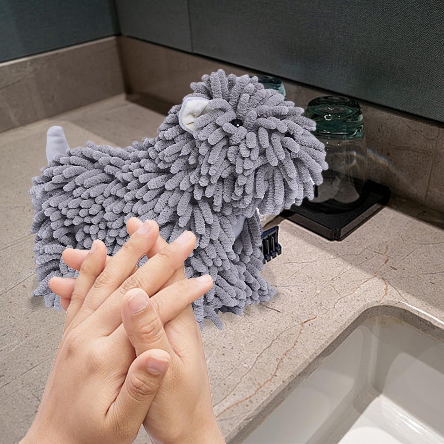 PALIFEUR Hangable Towels Cute Dog Hand Towels, Highly Absorbent Kitchen Towels Soft Thicker Hand Towels for Bathroom Funny Cartoon Gifts for Women Kitchen Bathroom Decor, Blue Gray