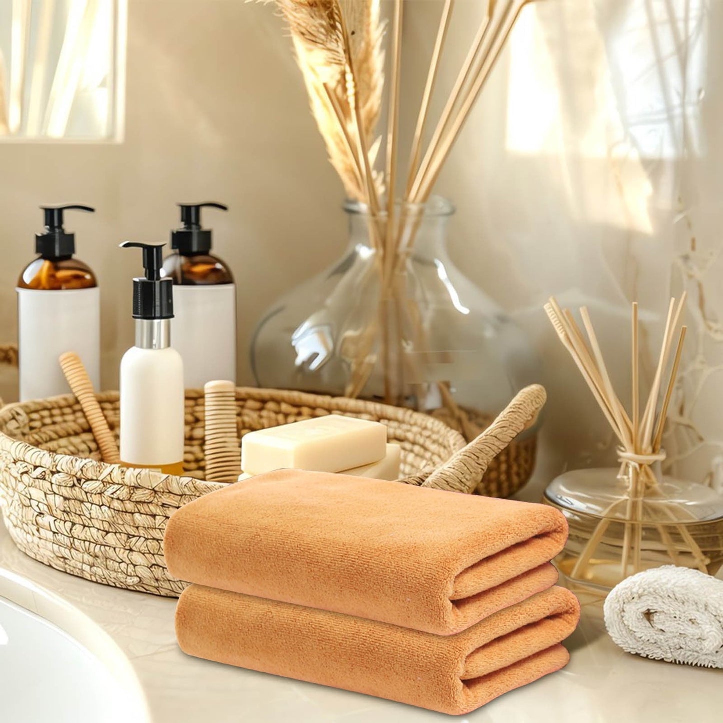 PALIFEUR Microfiber Towel 29.5x13.8", 2 PACK Soft Lightweight Bath Towels Quick-Drying Towels Highly Absorbent Wash Cloths, Towels for Bathroom, Body, Gym, Shower, Hotel(White) A_#Gold【2pcs】