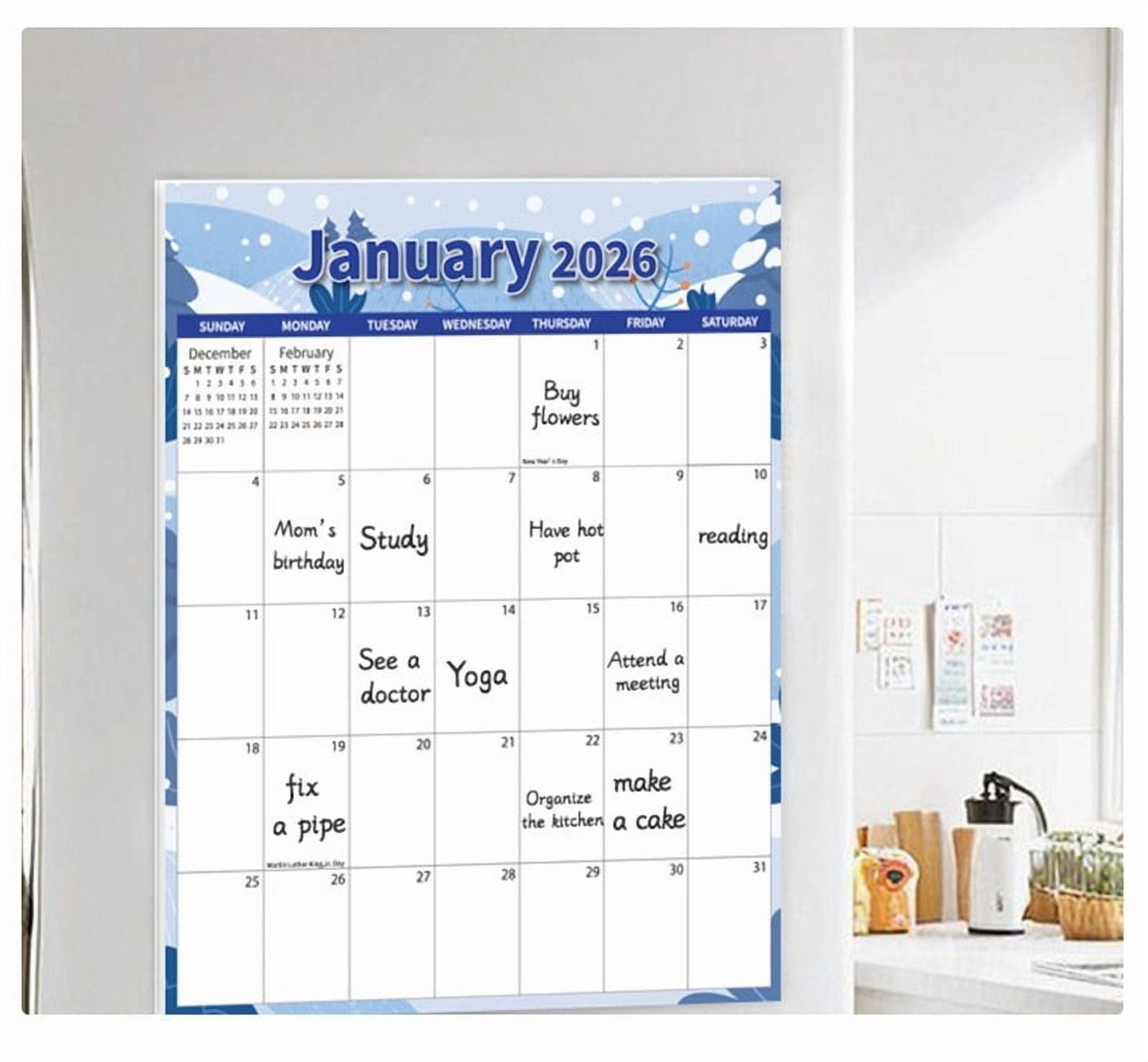 Tyidzon Magnetic Calendar for Refrigerator 2026-2027, 12x10" 18 Month Runs Monthly Fridge Calendar Magnet from Jan 2026 to Jun 2027 for Home School Office Snow