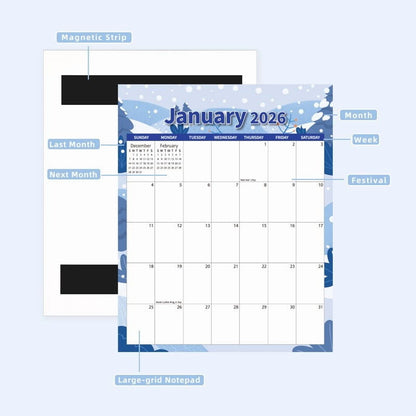 Tyidzon Magnetic Calendar for Refrigerator 2026-2027, 12x10" 18 Month Runs Monthly Fridge Calendar Magnet from Jan 2026 to Jun 2027 for Home School Office Snow