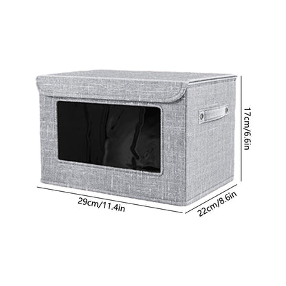 Wzzjkit Clothes Storage Bins, Foldable Storage Bin for Clothes, Clothing Storage Bins with Lid, Linen Storage Box with Clear Window＆ Zippers＆ Sturdy Handles S